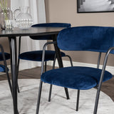 Jídelní stůl Dipp - 115 cm - Černá dýha / Celé černé nohy + Křeslo Arrow - Černé nohy - Blue Velvet_4