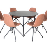 Jídelní stůl Dipp - 115 cm - Černá dýha / Celé černé nohy + Jídelní židle Polar s funkcí Spin - černá Nohy - Hnědá PU - Bílé Stitches_6