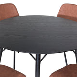 Jídelní stůl Dipp - 115 cm - Černá dýha / Celé černé nohy + Jídelní židle Polar s funkcí Spin - černá Nohy - Hnědá PU - Bílé Stitches_6