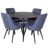 Jídelní stůl Dipp - 115 cm - Černá dýha / Celé černé nohy + Jídelní židle Velvet Deluxe - Černé nohy - Modrá látka_4