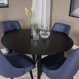 Jídelní stůl Dipp - 115 cm - Černá dýha / Celé černé nohy + Jídelní židle Velvet Deluxe - Černé nohy - Modrá látka_4
