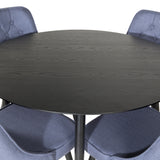 Jídelní stůl Dipp - 115 cm - Černá dýha / Celé černé nohy + Jídelní židle Velvet Deluxe - Černé nohy - Modrá látka_4