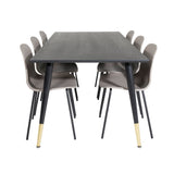 Jídelní stůl Dipp - 180*90cm - Černá / Černá mosaz+arktická jídelní židle - Černé nohy - Khaki Plast_6