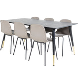 Jídelní stůl Dipp - 180*90cm - Černá / Černá mosaz+arktická jídelní židle - Černé nohy - Khaki Plast_6