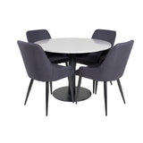 Jídelní stůl Razzia ø106cm - Šedá / Černá+Plaza Jídelní židle - Černé nohy - Černá Fabric_4