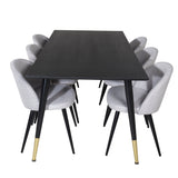 Jídelní stůl Dipp - 180*90cm - Černá / Černá mosaz+Sametová jídelní židle - Černé nohy - Světle šedáTkanina_6