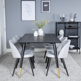 Jídelní stůl Dipp - 180*90cm - Černá / Černá mosaz+Sametová jídelní židle - Černé nohy - Světle šedáTkanina_6