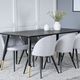 Jídelní stůl Dipp - 180*90cm - Černá / Černá mosaz+Sametová jídelní židle - Černé nohy - Světle šedáTkanina_6