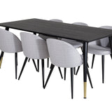 Jídelní stůl Dipp - 180*90cm - Černá / Černá mosaz+Sametová jídelní židle - Černé nohy - Světle šedáTkanina_6