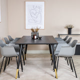 Jídelní stůl Dipp - 180*90cm - Černá / Černá mosaz+Komfortní plastová jídelní židle - Černé nohy - Šedý plast_6