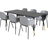 Jídelní stůl Dipp - 180*90cm - Černá / Černá mosaz+Komfortní plastová jídelní židle - Černé nohy - Šedý plast_6