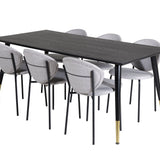 Jídelní stůl Dipp - 180*90cm - Černá / Černá mosaz + Jídelní židle Vault - Černé nohy - Šedá látka_6