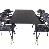 Jídelní stůl Dipp - 180*90cm - Černá / Černá mosaz+Šípové křeslo - Černé nohy - Černá květina s potiskem Fabric_6