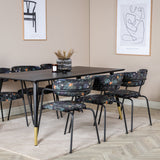 Jídelní stůl Dipp - 180*90cm - Černá / Černá mosaz+Šípové křeslo - Černé nohy - Černá květina s potiskem Fabric_6