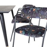 Jídelní stůl Dipp - 180*90cm - Černá / Černá mosaz+Šípové křeslo - Černé nohy - Černá květina s potiskem Fabric_6