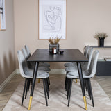 Jídelní stůl Dipp - 180*90cm - Černá / Černá mosaz + Polar Diamond Jídelní židle - Černé nohy - Šedá Velvet_6