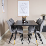 Jídelní stůl Dipp - 180*90cm - Černá / Černá mosaz+Gemma Jídelní židle - Černé nohy - Šedá látka_6