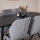 Jídelní stůl Dipp - 180*90cm - Černá / Černá mosaz+Gemma Jídelní židle - Černé nohy - Šedá látka_6