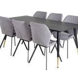 Jídelní stůl Dipp - 180*90cm - Černá / Černá mosaz+Gemma Jídelní židle - Černé nohy - Šedá látka_6