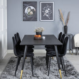 Jídelní stůl Dipp - 180*90cm - Černá / Černá mosaz + Polar Diamond Jídelní židle - Černé nohy - Black Velvet_6