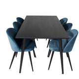 Jídelní stůl Dipp - 180*90cm - Černá dýha / celé černé nohy + Sametová jídelní židle - Modrá / Černá_6