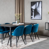Jídelní stůl Dipp - 180*90cm - Černá dýha / celé černé nohy + Sametová jídelní židle - Modrá / Černá_6