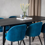 Jídelní stůl Dipp - 180*90cm - Černá dýha / celé černé nohy + Sametová jídelní židle - Modrá / Černá_6