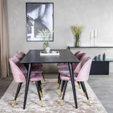 Jídelní stůl Dipp - 180*90cm - Černá dýha / celé černé nohy + Sametová jídelní židle Mosaz - Růžová / Černá_6