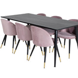 Jídelní stůl Dipp - 180*90cm - Černá dýha / celé černé nohy + Sametová jídelní židle Mosaz - Růžová / Černá_6