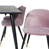 Jídelní stůl Dipp - 180*90cm - Černá dýha / celé černé nohy + Sametová jídelní židle Mosaz - Růžová / Černá_6