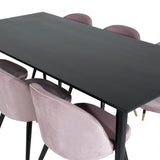 Jídelní stůl Dipp - 180*90cm - Černá dýha / celé černé nohy + Sametová jídelní židle Mosaz - Růžová / Černá_6