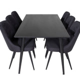 Jídelní stůl Dipp - 180*90cm - Černá dýha / celé černé nohy + Jídelní židle Velvet Deluxe - Černé nohy - Black Fabric_6
