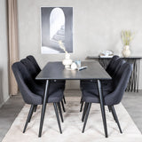 Jídelní stůl Dipp - 180*90cm - Černá dýha / celé černé nohy + Jídelní židle Velvet Deluxe - Černé nohy - Black Fabric_6
