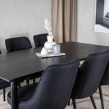 Jídelní stůl Dipp - 180*90cm - Černá dýha / celé černé nohy + Jídelní židle Velvet Deluxe - Černé nohy - Black Fabric_6