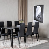 Jídelní stůl Dipp - 180*90cm - Černá dýha / celé černé nohy + Slim High Back Jídelní židle - Černé nohy - Černá PU_6