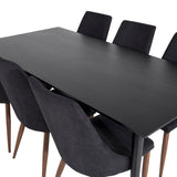 Jídelní stůl Dipp - 180*90cm - Černá dýha / celé černé nohy + Jídelní židle Leone - Ořechové nohy - Black Fabric_6
