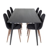 Jídelní stůl Dipp - 180*90cm - Černá dýha / celé černé nohy + Jídelní židle Polar - Ořechové nohy - Černá látka_6