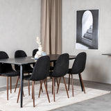 Jídelní stůl Dipp - 180*90cm - Černá dýha / celé černé nohy + Jídelní židle Polar - Ořechové nohy - Černá látka_6