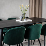 Jídelní stůl Dipp - 180*90cm - Černá dýha / celé černé nohy + Sametová jídelní židle - Zelená / Černá_6