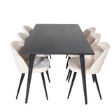 Jídelní stůl Dipp - 180*90cm - Černá dýha / celé černé nohy + Sametová jídelní židle - Béžová / Černá_6