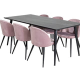 Jídelní stůl Dipp - 180*90cm - Černá dýha / celé černé nohy + Sametová jídelní židle - Růžová / Černá_6