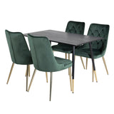 Jídelní stůl Dipp - 120 cm - Černá dýha - Černé nohy š. Brass dipp+Velvet Deluxe Jídelní židle - Zelená / Brass_4