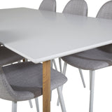 Polar Matbord - Ek-Look / Vit- 180*90*H75 +Jídelní židle Polar - Bílé nohy - Světle šedá látka _6