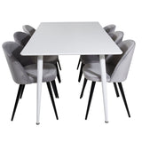 Jídelní stůl Polar 180 cm - Bílá deska / Bílé nohy + Sametová jídelní židle - Světle šedá / Černá_6