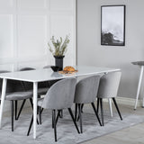 Jídelní stůl Polar 180 cm - Bílá deska / Bílé nohy + Sametová jídelní židle - Světle šedá / Černá_6