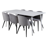 Jídelní stůl Polar 180 cm - Bílá deska / Bílé nohy + Sametová jídelní židle - Světle šedá / Černá_6