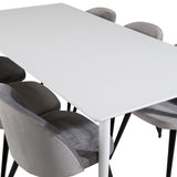 Jídelní stůl Polar 180 cm - Bílá deska / Bílé nohy + Sametová jídelní židle - Světle šedá / Černá_6