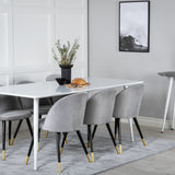 Polar Jídelní stůl 180 cm - Bílá deska / Bílé nohy + Sametová jídelní židle Mosaz - Světle šedá / Black_6