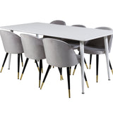 Polar Jídelní stůl 180 cm - Bílá deska / Bílé nohy + Sametová jídelní židle Mosaz - Světle šedá / Black_6