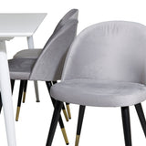 Polar Jídelní stůl 180 cm - Bílá deska / Bílé nohy + Sametová jídelní židle Mosaz - Světle šedá / Black_6